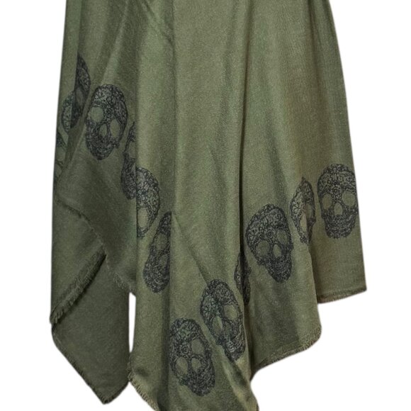 Blue Pacific Cashmere Blend Scarf Skull Print Green Large Square Grunge Goth - Picture 4 of 10